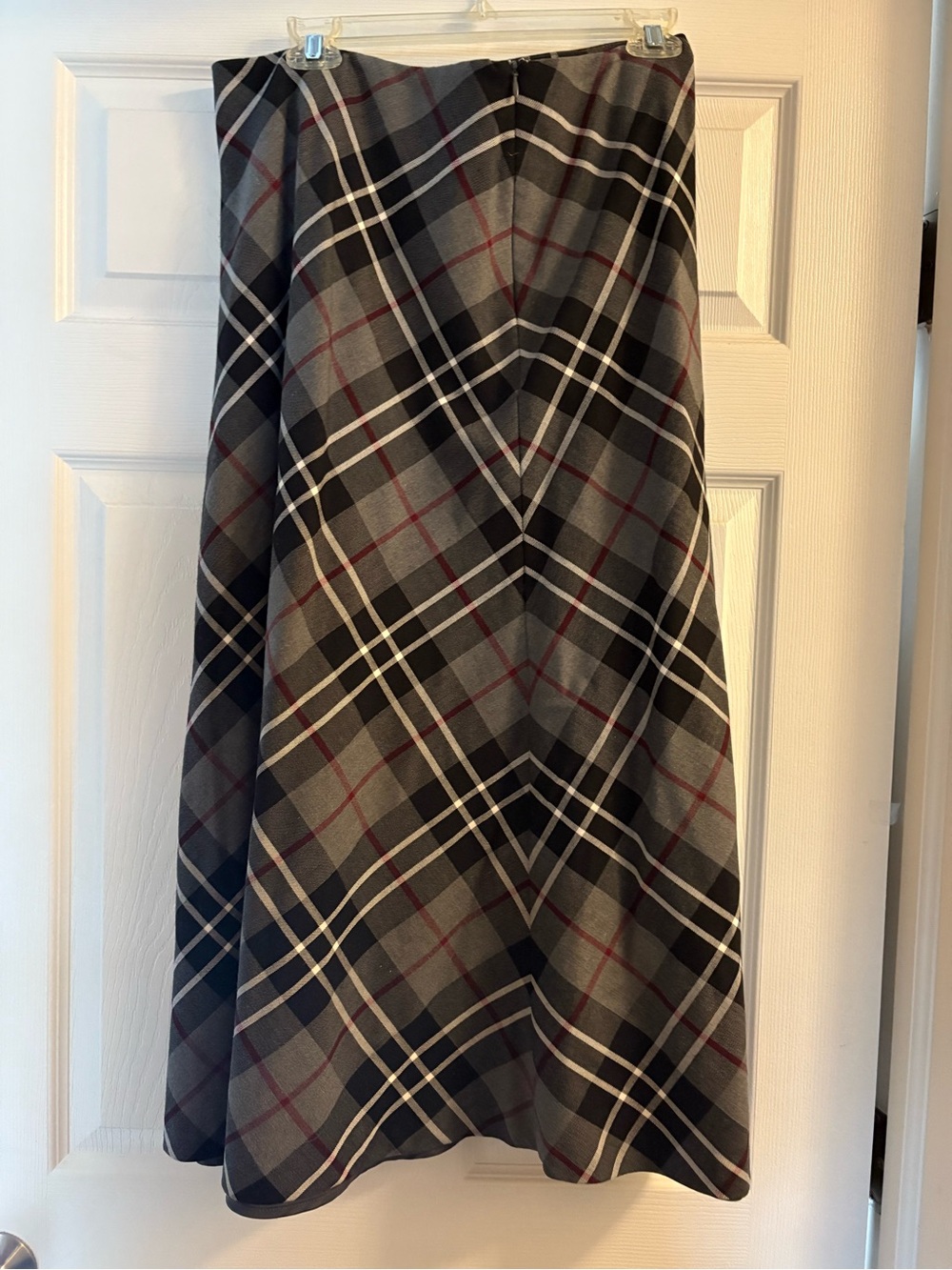 Laura Scott Plaid A-Line Skirt in Gray, Black and Burgundy